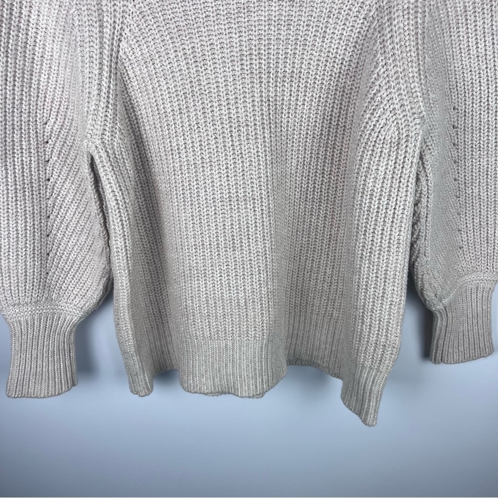 WRAP London Ribbed Chunky Knit Mock Neck Balloon Sleeve Sweater Cream SZ L (12) - Picture 4 of 11